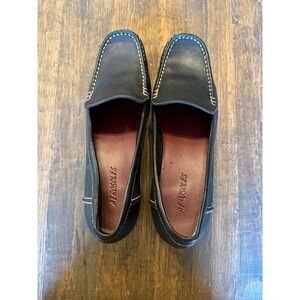 NWOT Aerosoles Women Black Leather Stitch Detail Loafer Heels Size 9.5M